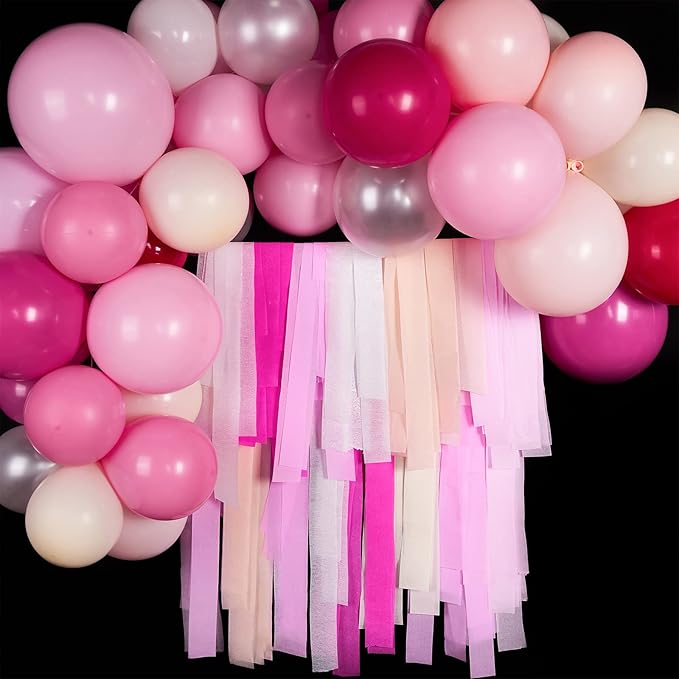 PartyWoo Crepe Paper Streamers 4 Rolls 328ft, Pack of Hot Pink Crepe Paper for Party Decorations, Wedding Decorations, Birthday Decorations, Baby Shower Decorations (1.8 Inch x 82 Ft/Roll), Pink-9581