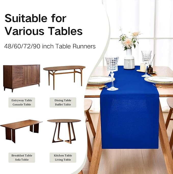 Farmhouse Blue Table Runner Dining Table Runners 90 Inches Long Coffee Table Runner for Dresser Living Room Bedroom Holiday Party Banquet 12X90 Inch