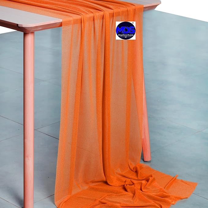 MDS Halloween Chiffon Table Runner - 5 Pack, 29 x 170 Inches, 14ft Each - Sheer Spooky Table Runners for Haunted House Parties, Trick-or-Treat Tables, Witchy Décor, Wedding & Events - Orange