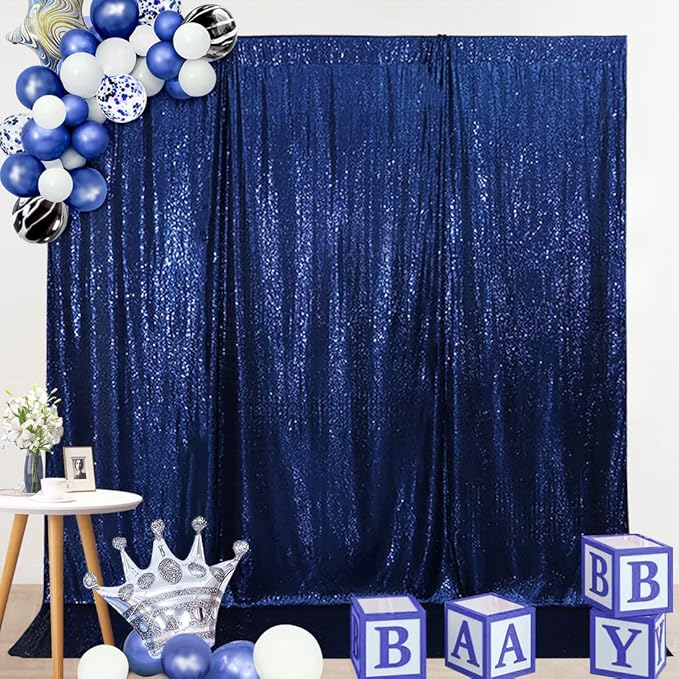 SquarePie Sequin Backdrop Not See Through Thick Background for Glitter Curtain Party 6FT x 8FT Navy Blue
