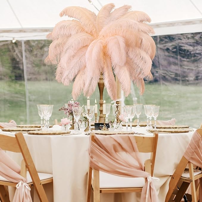 Retrowavy 30 Pcs 18-20 Inch Large Natural Ostrich Feathers Bulk for Centerpieces for Wedding Party Centerpieces Home Decoration Flower Arrangement (Champagne)