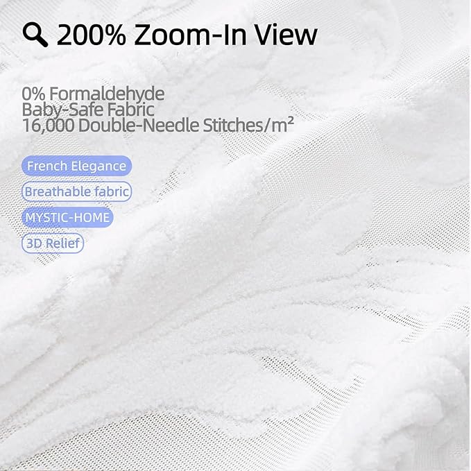 White Sheer Curtains for Living Room Boho Rod Pocket Light Filtering Curtain Drapes 95 inches Long 2 Panels Set with Floral for Bedroom 3D Flocked Texture & Rococo Motifs Window Curtains 52"W*95"L