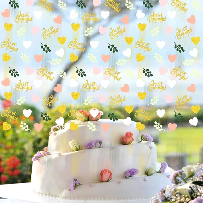 200PC Engagement Confetti for Engagement Party Decorations Sage Green and Pink Gold Heart Just Engaged Table Confetti for Wedding Shower Bachelorette Party Decorations