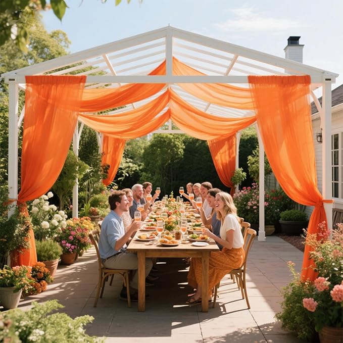 VOK Orange Wedding Arch Draping Fabric Chiffon Fabric, 29in x 18Ft Sheer Chiffon Outdoor Curtain for Wedding Ceremony Birthday Party Decoration (Orange,1 Panel)