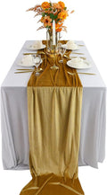 Velvet Table Runner, 10ft Luxurious Wedding Reception Decorations Soft Velvet Fabric Table Linen Overlay for Party (20 x 120 inch, Gold)