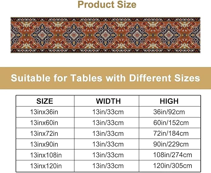 Vintage Boho Orange Table Runner, Country Rustic Farmhouse Magical Abstract Print Pattern for Home Kitchen Table Decor Dining Coffee Room Garden Party Decor 13x60in