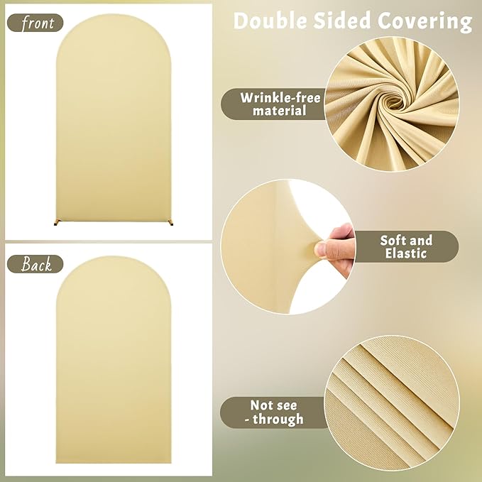 7.2FT Beige Arch Backdrop Cover - Polyester Fitted Wedding Arch Stand Covers Round Top Chiara Arch Backdrop Cover for Birthday Party Banquet Photo Background Decoration