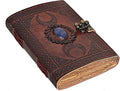 cuero 3 Moon Blue Lapiz Embossed Vintage Leather Journal for Men & Women - 140 Pages, Antique Handmade Deckle Edge Vintage Paper, Leather Journal Writing Notebook Dairy Gift (7 inch by 10 inch, Brown)