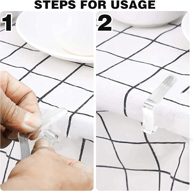 48 Pcs Plastic Table Cloth Holder - Clear Clips for Outdoor Picnic Tables, Skirt Clip to Hold Down Tablecloth for Party Events