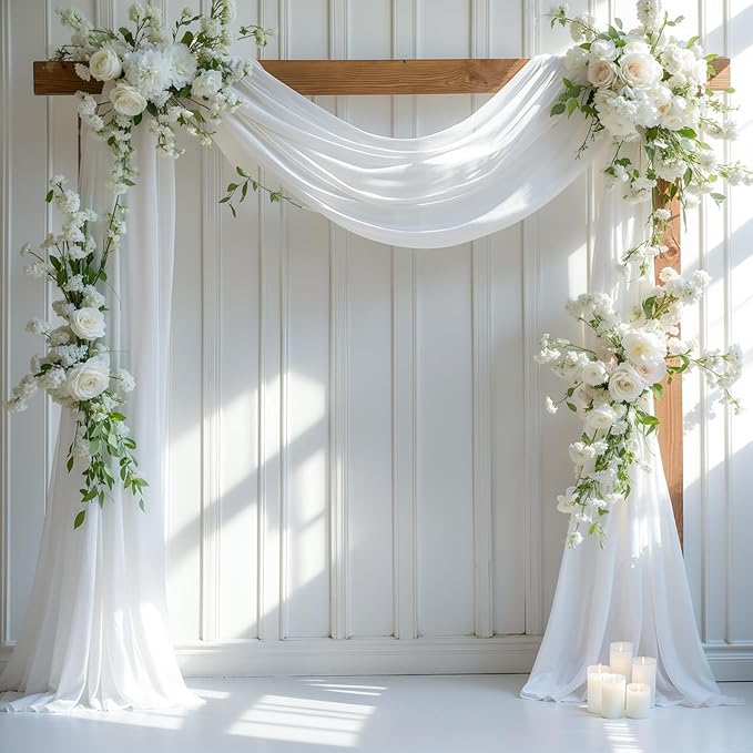 Wedding Arch Draping Fabric, 1 Panel 28" x 19Ft White Drapes Sheer Backdrop Curtain for Wedding Ceremony Party Ceiling Decor