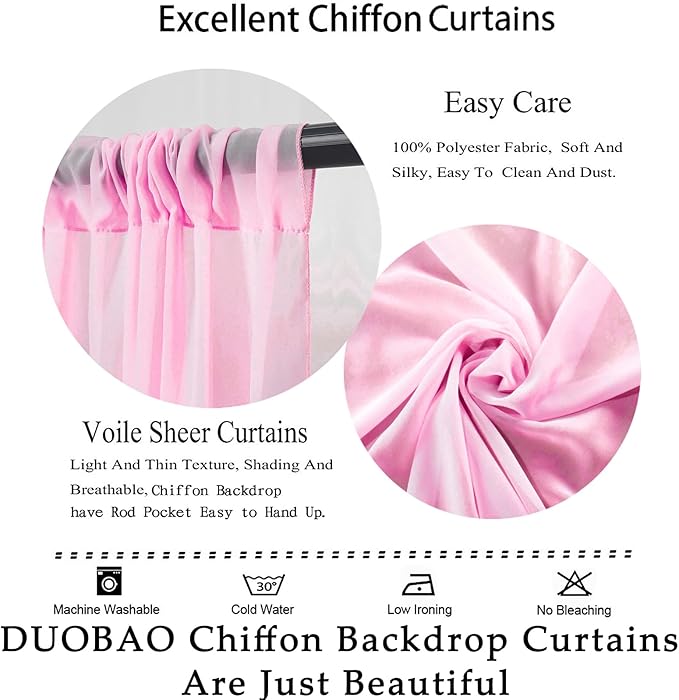 DUOBAO Pink Chiffon Backdrop Curtain-2 Panels 29x120-Inch Wedding Draping Beach Curtains for Living Room Polyester Voile Window Darpes Photography Backdrops for Party Ceremony (29''x120''x2pc)
