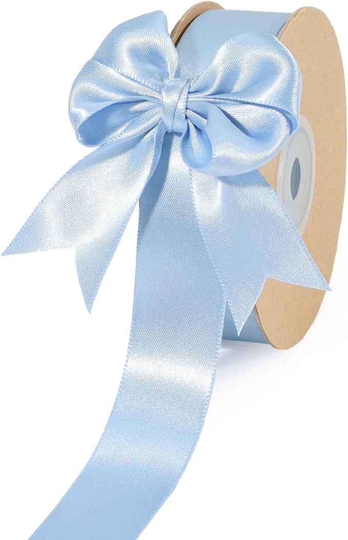 LaRibbons 1 Inch 50 Yard Double Faced Satin Ribbon,Light Blue Satin Craft Fabric Ribbon for Gift Wrapping Floral Bouquets Wedding Party Decoration