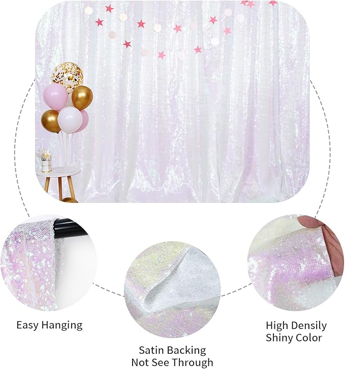 SquarePie Sequin Backdrop Curtain Not See Through Thick Glitter Background for Party 8FT x 8FT Iridescent
