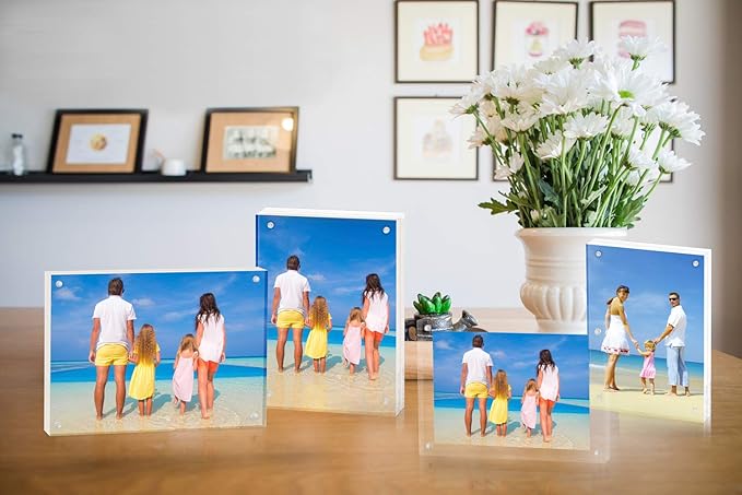 Meetu Acrylic Picture Frame 5x7 Tabletop Photo Frame Magnetic Double Sided Frame Free Standing Desktop for Display Document, Certificate, Photograph, Artwork in Office Room