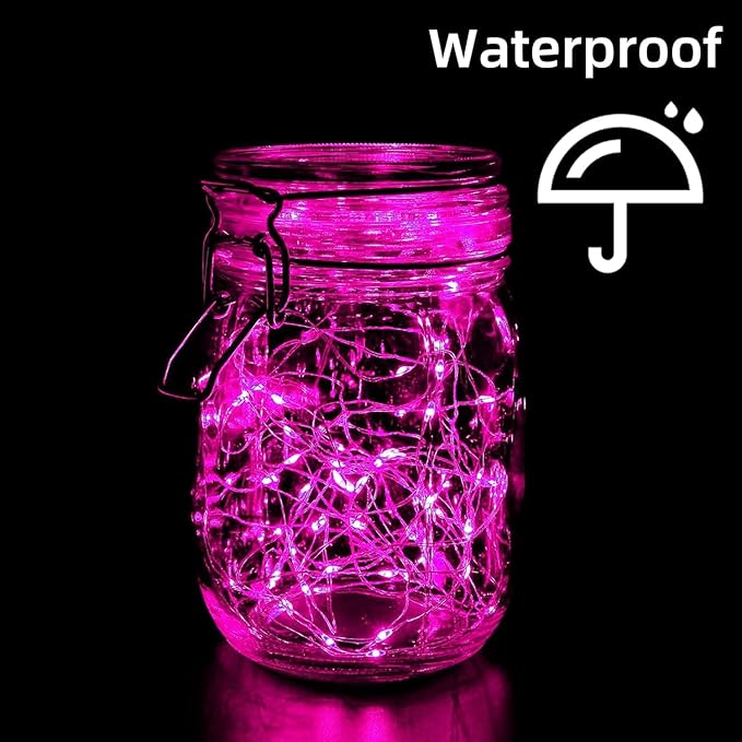 LAMPHOME 6 Pack Fairy Lights Battery Operated String Lights 6.6ft 20 Led Mason Jar Lights Waterproof Silver Wire Light Fireflies DIY Party Wedding Christmas Decoration(6 Pack,Pink)