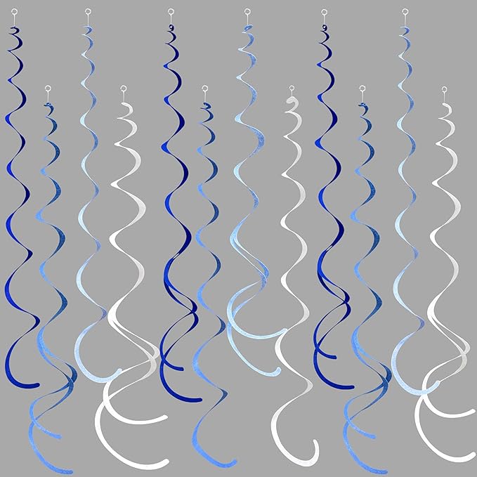 36 Pcs Blue Hanging Swirl Decorations Ombre Royal Blue White Felt Swirl Streamer Spiral Ceiling Garland for Birthday Wedding Baby Shower Graduation Under The Sea Nautical Ahoy Achor Party Supplies