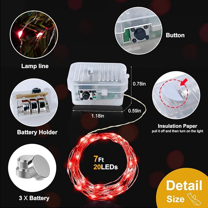 pozzolanas 12 Pack Red Battery Operated String Lights - 7ft Waterproof Fairy Lights with 20 LEDs for Home, Mason Jar, Party, Wedding, Halloween, Christmas Decorations