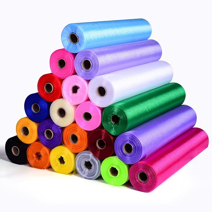 Crystal Organza Fabric Tulle - 16" by 50 Yards Sheer Fabric for Wedding Party Decoration Bridal Shower Tutu Roll Netting Spool Ribbon Wrapping (Dark Purple)