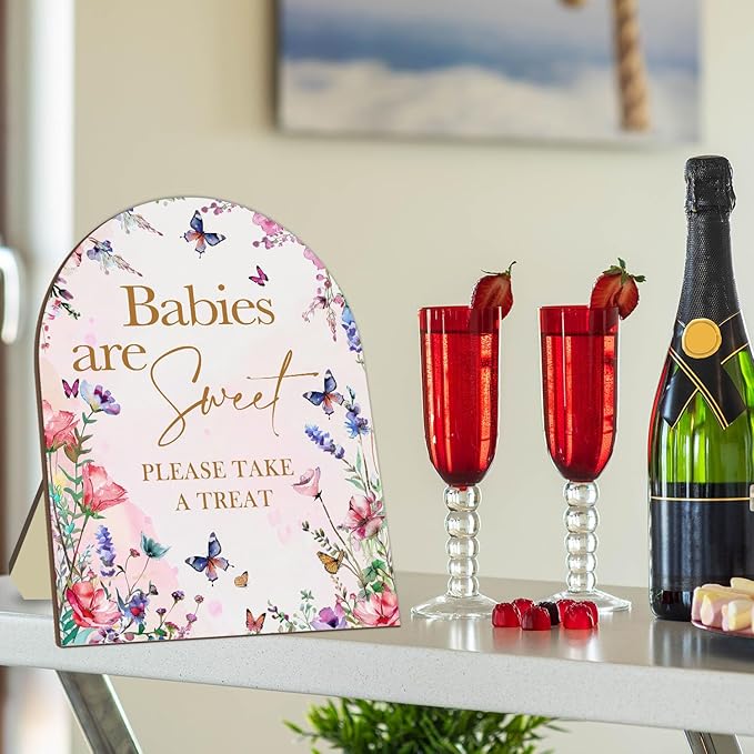 Sweet Babies Please Take A Treat Floral Butterfly Baby Shower Decoration Sign - Pink Welcome Sign 9 * 11IN