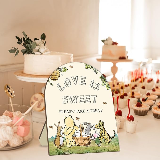 Classic Pooh Love is Sweet Please Take A Treat Sign, Winnie Decor Bridal Shower Sign, Love is Sweet Sign for Wedding Shower, Baby Shower Bridal Shower Decor Supplies 9 * 11IN
