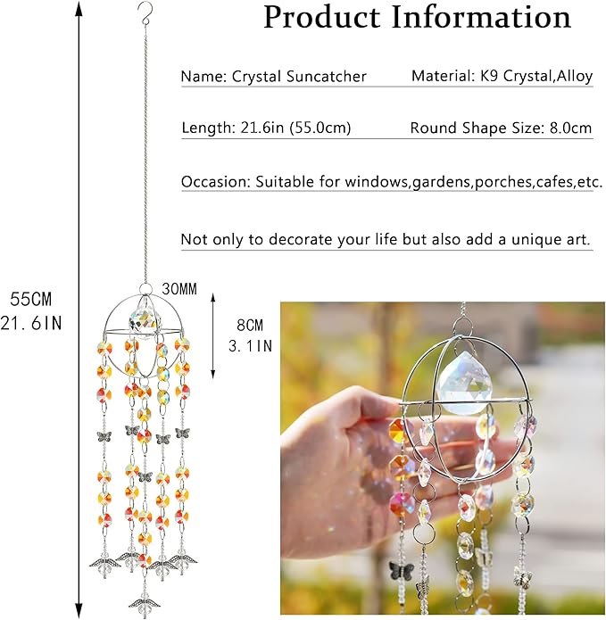 Garden Suncatcher Crystal Pendant Round Shaped Glass Prisms Beads Chain Hanging Angel Ornament Rainbow Maker Aura Prism Glass Crystal Sun Catchers