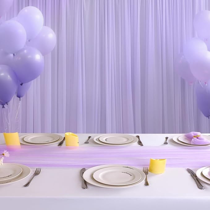 Snowkingdom Lavender Lilac Purple Table Runner, 10FT Light Purple Gauze Sheer Boho Rustic Cheesecloth Dining Table Decorations, Summer Tulle Runners for Wedding Party Baby Shower 120 inch