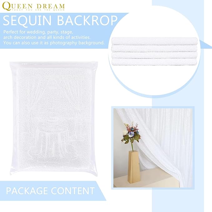 8ft x 8ft White Sequin Backdrop Curtain Sparkle Photo Backdrop for Wedding Birthday Wall Background Decorations