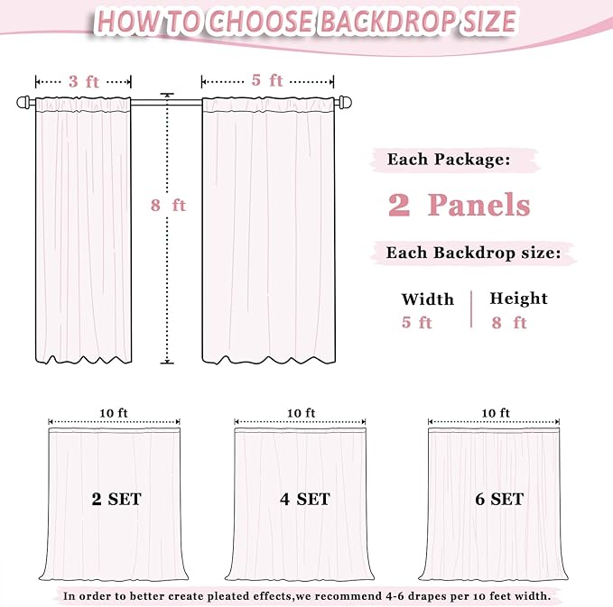 DUOBAO Red Chiffon Backdrop Curtain 5FTx8FT Polyester Curtains for Wedding Ceremony 96" Long Sheer Drapes 2 Pcs Girls' Bedroom Party Stage Decoration (58" W x 96" L)