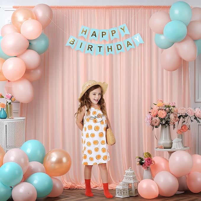 20x10 Peach Tulle Backdrop Curtains for Parties, Sheer Backdrop Curtain Wedding Photo Background Drapes for Baby Shower Photography Birthday Party