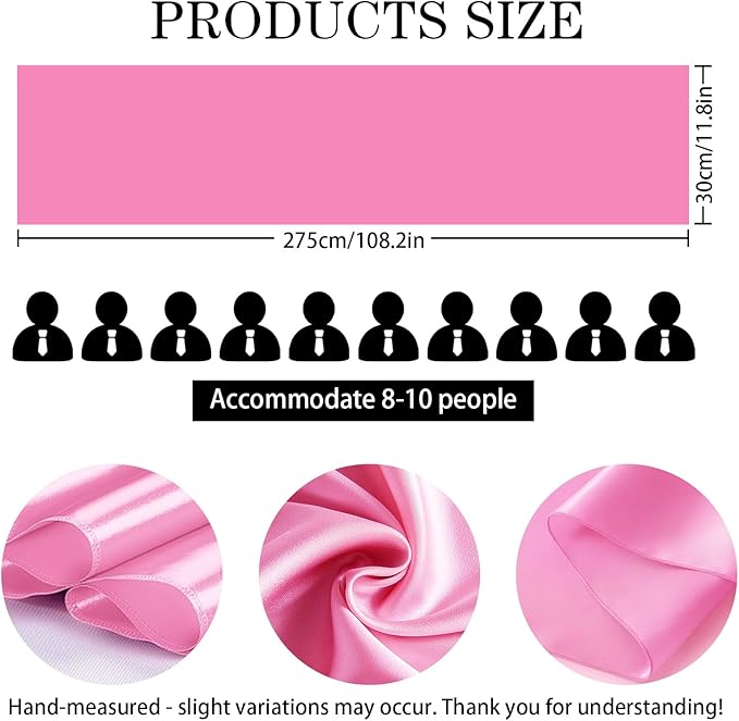 SHEJIZE 20 Pack Pink Satin Table Runner 12x108 Inches Long, Bright Silky Smooth Satin Table Runner Table Decor for Wedding Banquet Christmas Prom Event Birthday Party