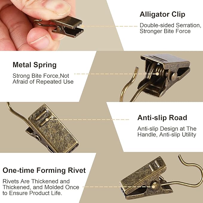 JANYUN 120 Pack Clip Hook Set Curtain Clips for Picture Home Decoration Art Craft Outdoor Dispaly Hang Light Clip