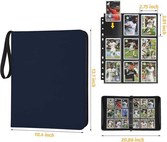 Trading Card Binder, 720 Pockets Card Binder, 9-Poccket Sided Pocket Sports Card Binder, Premium Card Binders Compatible with MTG, TCG, Baseball Cards(Dimond Blue)