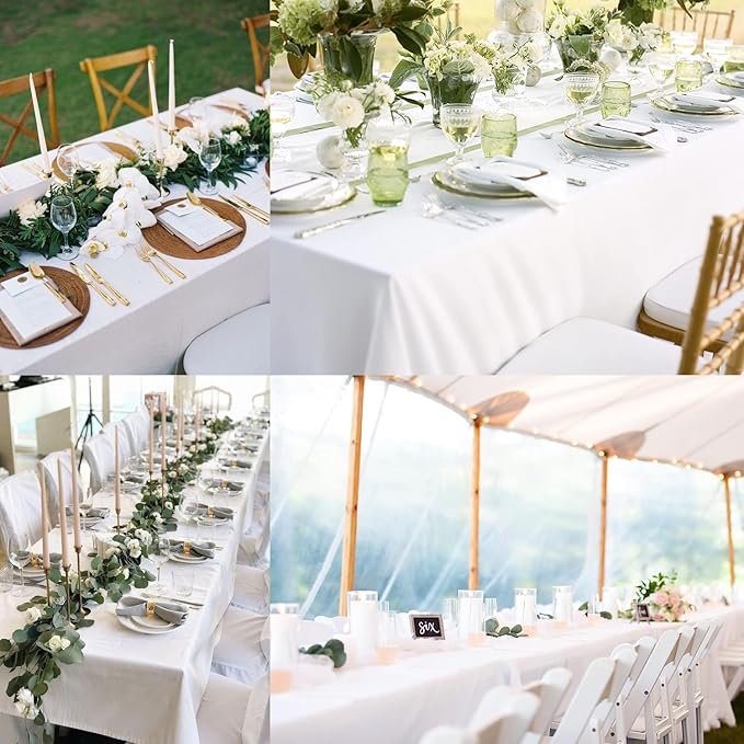 12 Pack White Table Cloth Rectangle Table 60 x 102 Inch Tablecloths for 6 Foot Rectangle Tables. Stain and Winkle Resistant Polyester Washable White Cloths for Parties