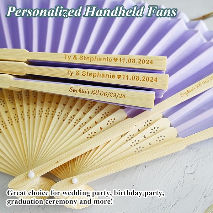 50pcs Personalized Purple Folded Hand Fans, Custom Folding Hand Fans for Wedding Guests, Wedding Gift Party Favors Church Fans Handheld, Birthday Party Supplies Bridal Shower Gifts