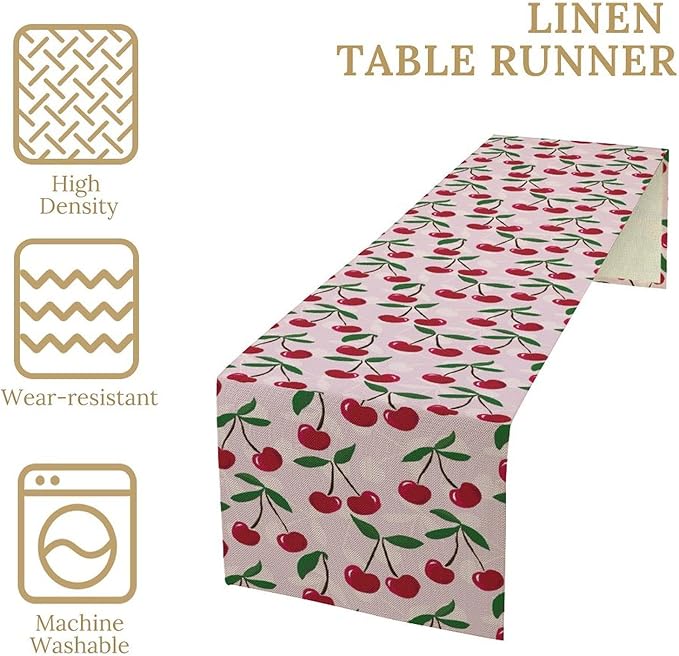 Cherry Table Runner,Spring Summer Fruit Table Runner for Kitchen Dining Table Home Party Decoration 13x120 Inch