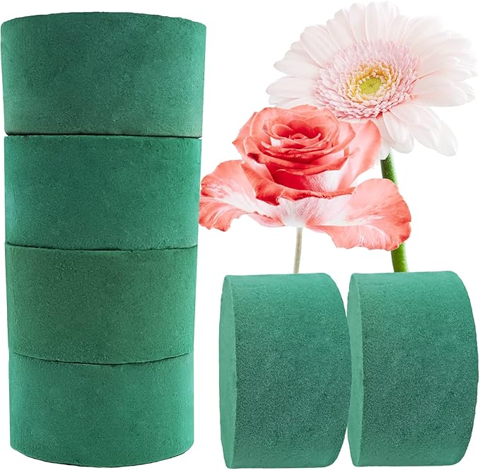Prashent 6 Pcs Round Floral Foam Blocks,Green Wet Dry Flower Foam Plant Foam for Fresh & Artificial Flower Arrangements DIY Craft 3.2" X 1.6"