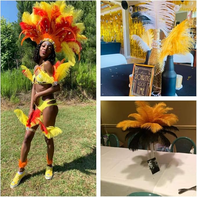 Ballinger Gold Large Ostrich Feathers - 12Pcs 14-16inch Large Feathers for Vase,Wedding Party Centerpieces and Christmas Home Decor