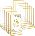 Floroom 12 Pack 4x6 Inch Clear Acrylic Sign Holders, Double-Sided Gold Display Stand Picture Frames for Table Numbers, Menus, Flyers, Weddings, and Offices