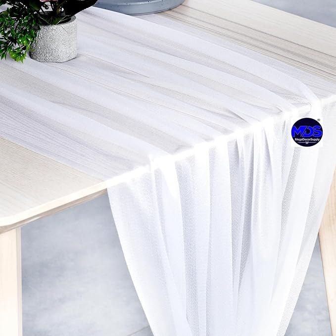 MDS Halloween Chiffon Table Runner - 25 Pack, 29 x 170 Inches, 14ft Each - Sheer Spooky Table Runners for Haunted House Parties, Trick-or-Treat Tables, Witchy Décor, Wedding & Events - White