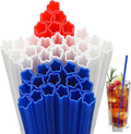 120 Pcs Plastic Straws Red Blue White Star Shaped Straws Patriotic Disposable Drinking Cute Straw for Veterans Day 4th of July Independence Day Party Beverage Cocktail Remembrance Supplies