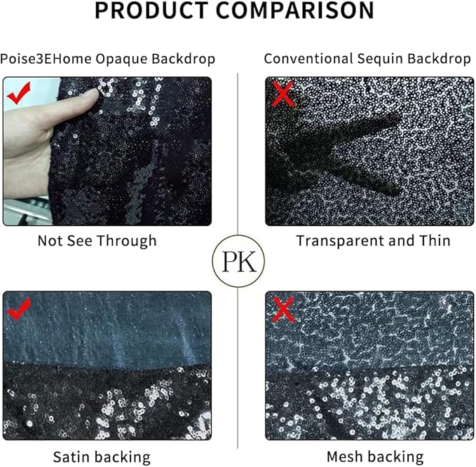 Poise3EHome 7Ft x 7Ft Black Sequin Backdrop, Glitter Thick Satin Sequin Background Drapes, Sequence Xmas Thanksgiving Backdrop for Wedding Party Holiday Festival Decor