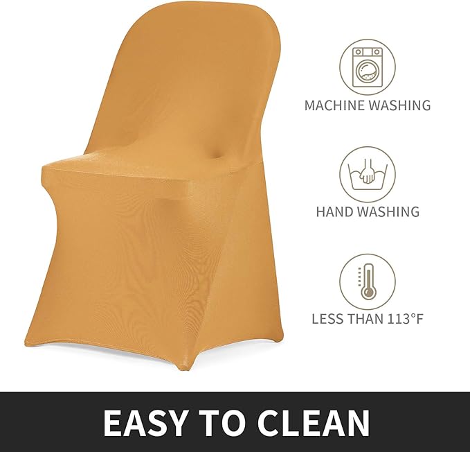 Peomeise Stretch Spandex Folding Chair Cover for Wedding Party Dining Banquet Event (Gold,6pcs)
