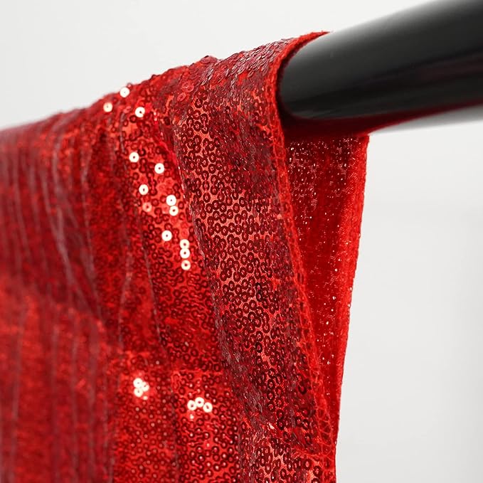 Poise3EHome 6Ft x 8Ft Red Sequin Backdrop, Glitter Thick Satin Sequin Background Drapes, Sequence Xmas Thanksgiving Backdrop for Wedding Party Holiday Festival Decor
