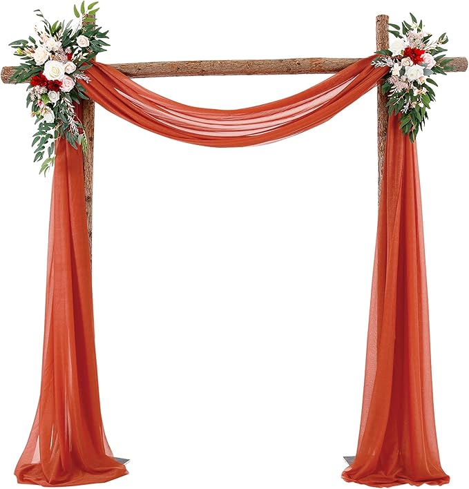 Arch Drapes for Wedding Arch Draping Fabric Terracotta Sheer Backdrop Curtain for Ceremony Bridal Party Decor 6 Yards 19Ft Length x 28" Width 1 Panel
