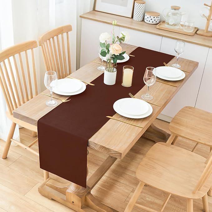 2 Pack Chocolate Small Short Table Runner 12 x 48 Inch Solid Color Runners Coffee Table Dresser for Daily Party Home Decoration
