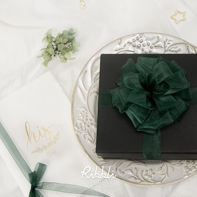 Ribbli Spruce Green Organza Ribbon,1/2 Inches x Continuous 50 Yard, Green Sheer Ribbon for Gift Wrapping,Cookie Wrapping,Wedding Decoration,All Crafting and Sewing