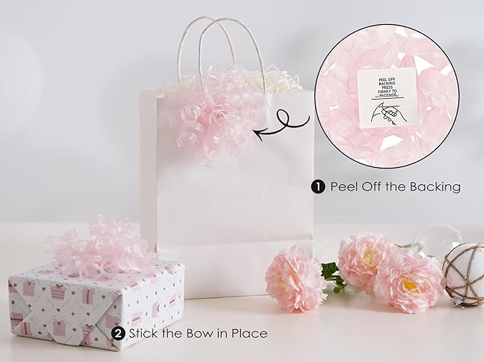 HUIHUANG Pink Bows for Gift Wrapping Pink Curly Gift Bows 5 inch x 8 Counts Self-Adhesive Curly Ribbon Bow for Presents, Paper Bag, Baby Shower Favors, Wrapping Accessories, Party Decor