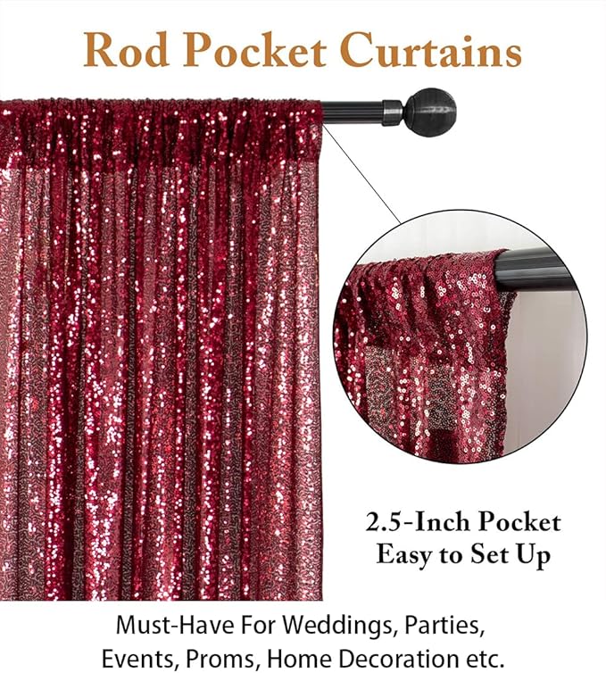 ShinyBeauty Burgundy Sequin Sparkling Backdrop 10x10FT | Photographic Glitter Fabric Backdrop for Wedding Birthday Baby Shower,Party Decor