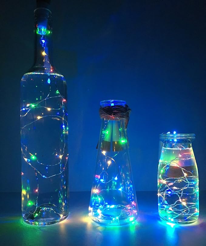 NeoJoy Rechargeable Wine Bottle Lights, LED Cork Lights USB Fairy String Lights for Parties Decoration, Colorful Set of 6