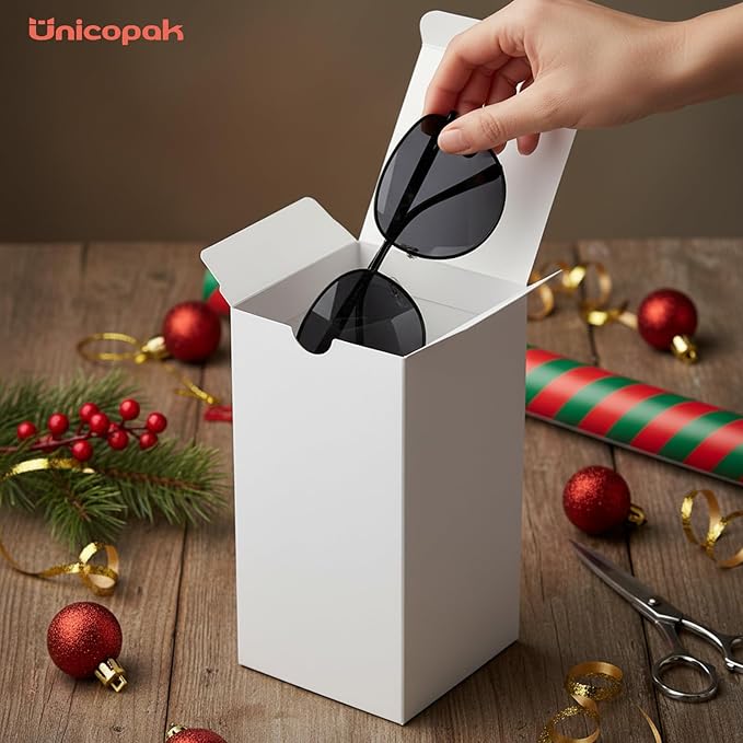 UnicoPak 10 Pack 3x3x6 Gift Boxes Bulk White Small Gift Boxes, Ideal for Birthday Gifts Christmas Gifts Party Favors Homemade and Business